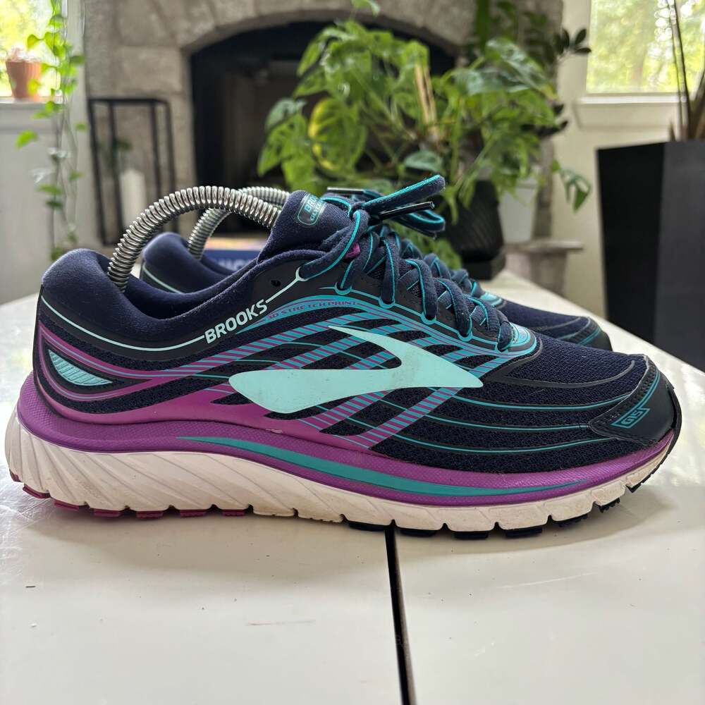 Brooks Glycerin 15 Women Running Shoes Navy Purple Turquoise Size 10 Narrow